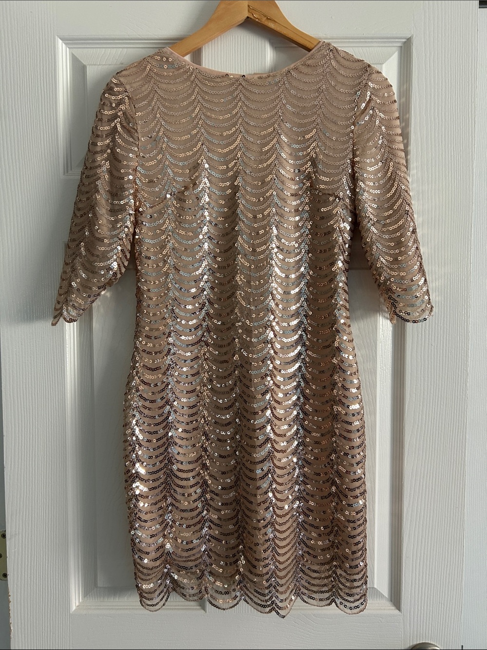 Sequin Scallop Mini Dress in Champagne Blush